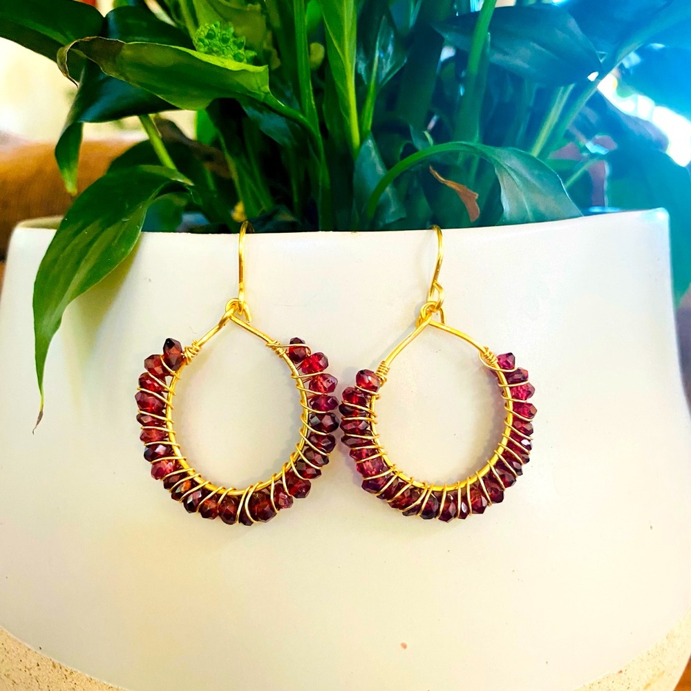 Garnet Hoop Earrings